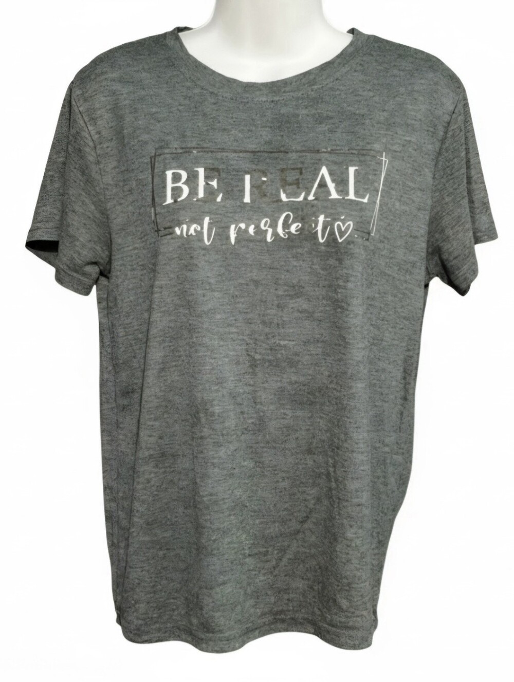 SHEIN Heather Green Be Real Not Perfect Motivational Slogan Graphic Tee Small S